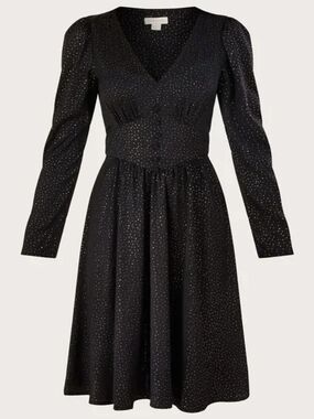 Monsoon Slley Foil Print Tea Dress Black